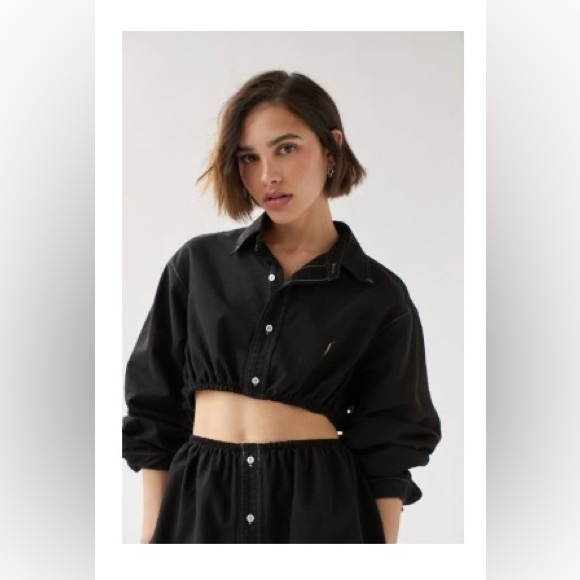 One-of-a-kind Remade Polo Crop Top/Skirt Two-Piece Set - Picture 1 of 6